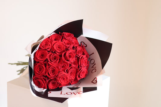 Red Rose Bouquet — Black Wrap