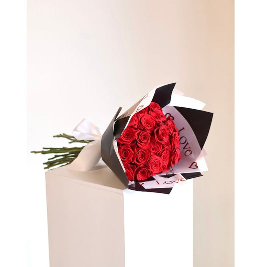Red Rose Bouquet — Black Wrap